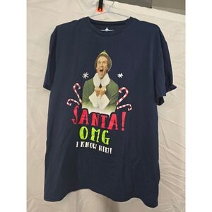 Elf Movie Santa OMG I Know Him TShirt Adult XL Navy Blue Buddy the Elf Christmas